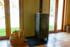 Wood stove in the hallway.