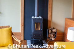 Wood stove in lodge suite