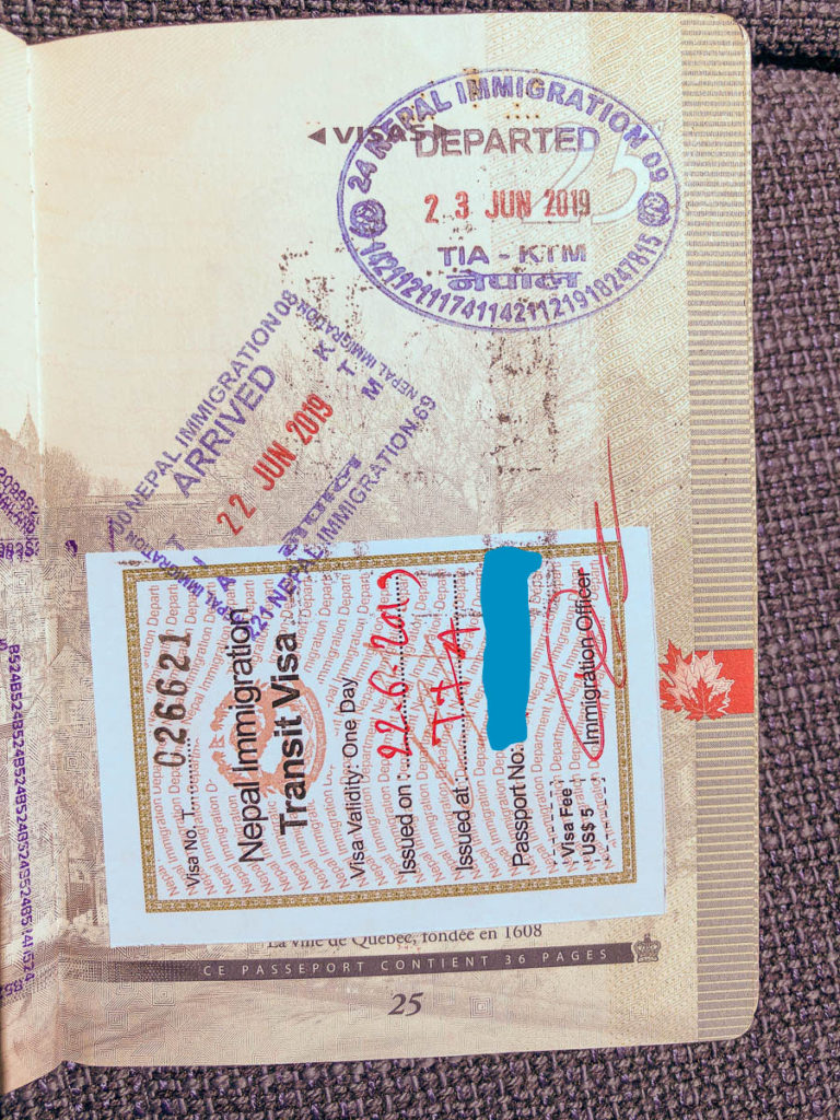 Transit visa and stamps